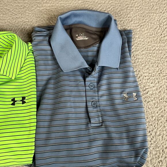Lot of 2 Under Armour Polo Mens L Green Blue Stripe Heatgear Stripe Performance - Picture 3 of 13
